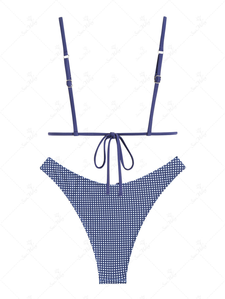 Sky | Conjunto de bikini triangular con lazo de guinga vintage