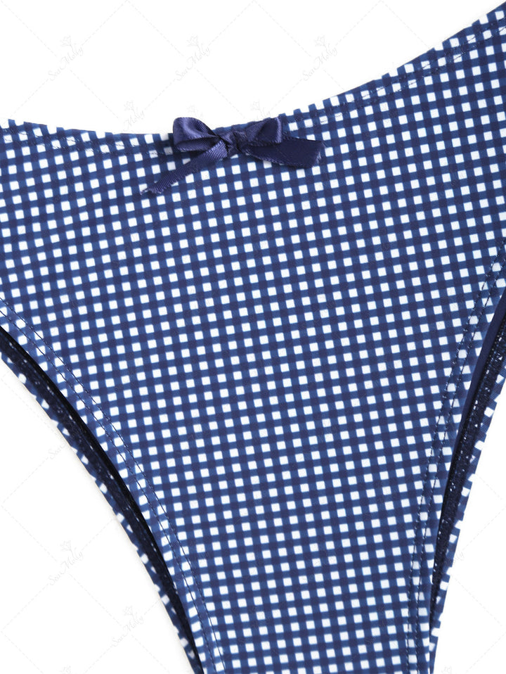 Sky | Conjunto de bikini triangular con lazo de guinga vintage