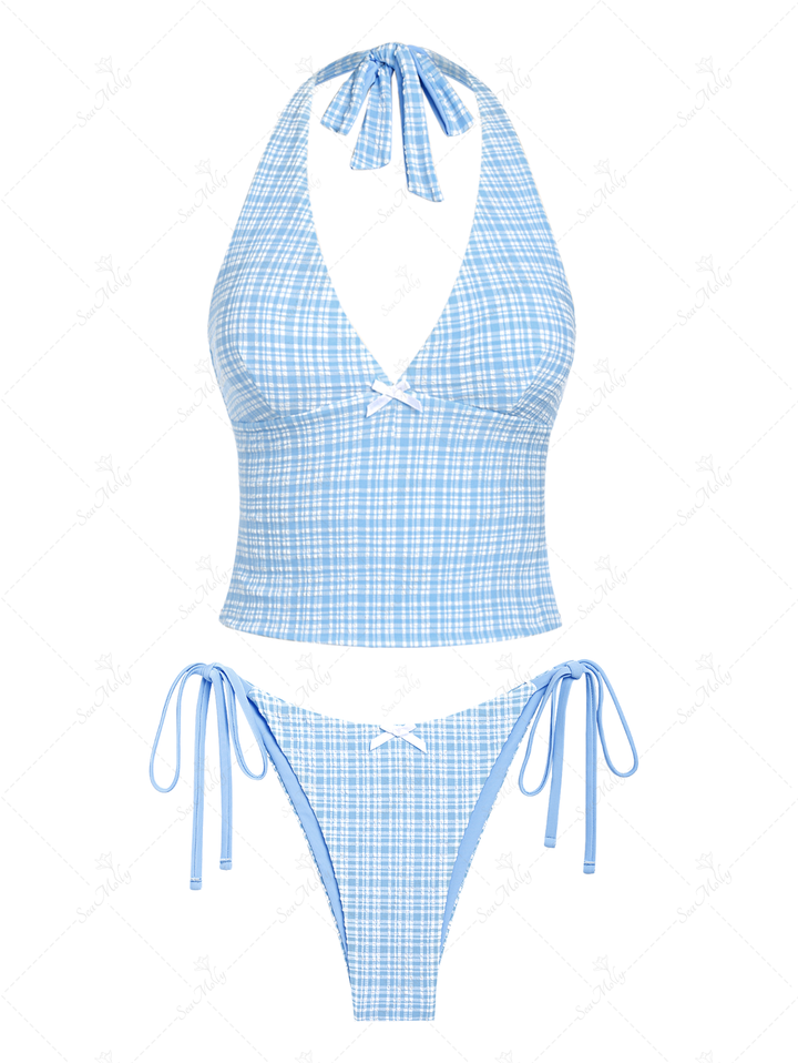 Zoe | Bikini Escote Profundo & Estampado Cuadro
