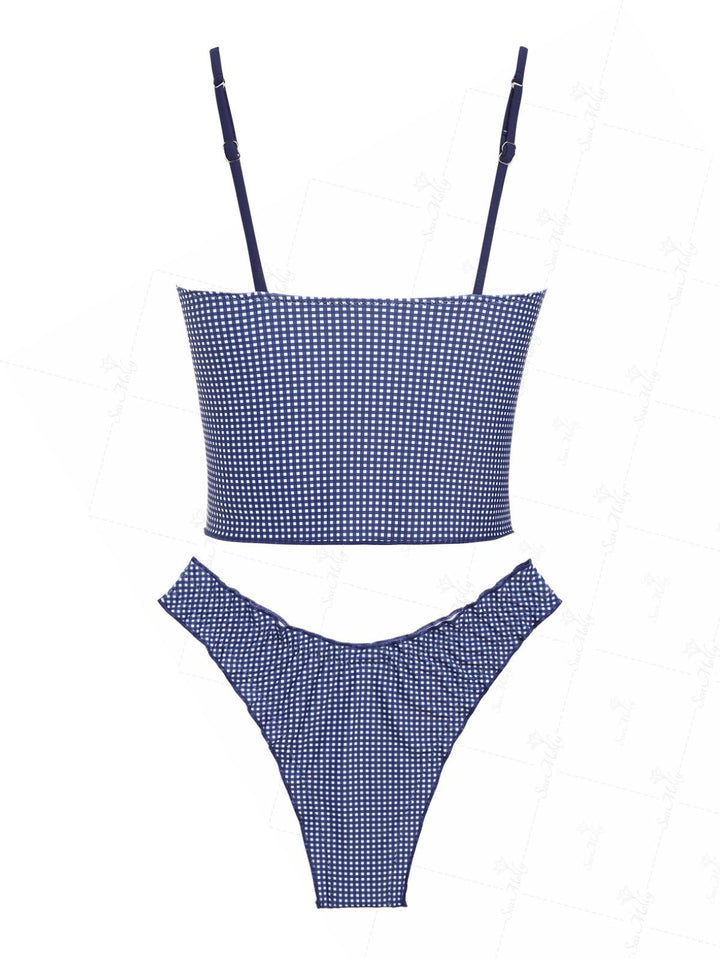 Alba | Conjunto Bikini Volantes Microcuadro Azul