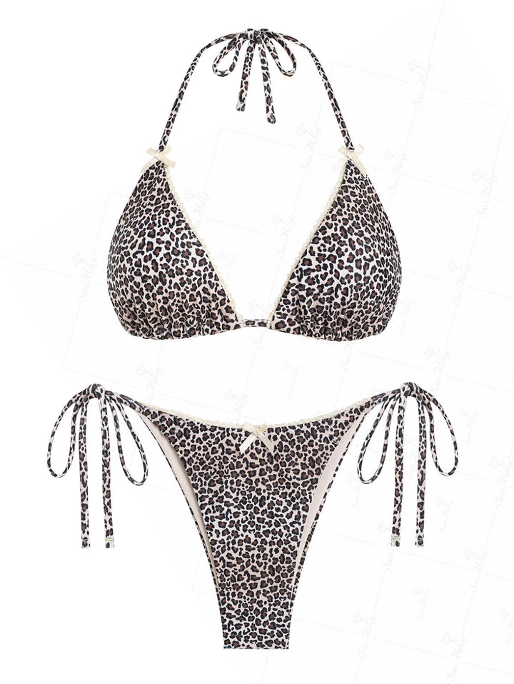Ada | Conjunto de bikini de triángulo con decoración de leopardo