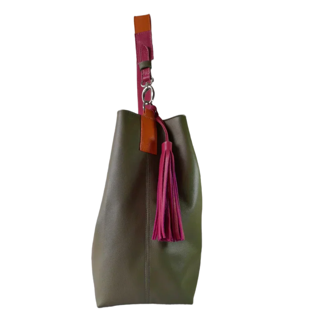 Bolso de mano de cuero para mujer en verde oliva Serenity