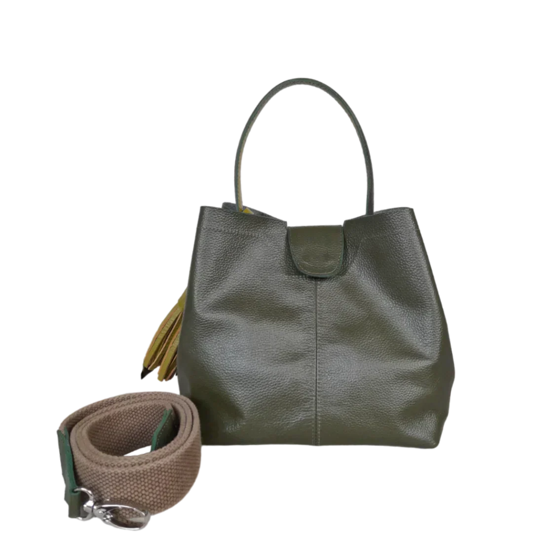 Bolso de mano de cuero verde oliva para damas Lucia Kleine