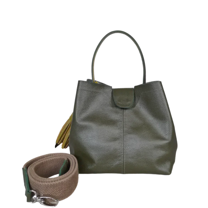 Bolso de mano de cuero verde oliva para damas Lucia Kleine