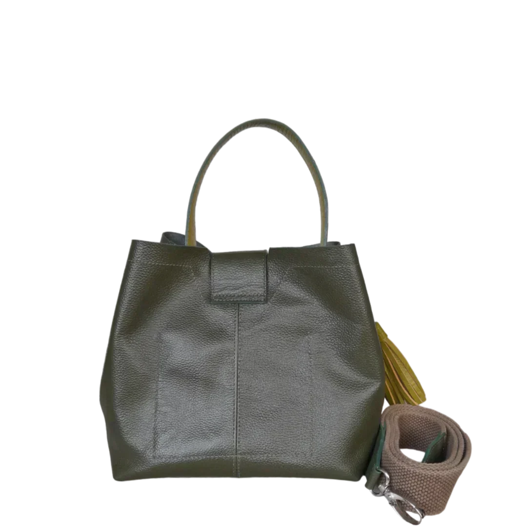 Bolso de mano de cuero verde oliva para damas Lucia Kleine