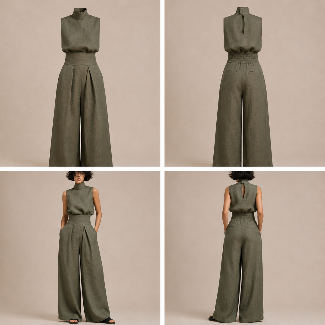 Marieta | Conjunto minimalista de blusa sin mangas y pantalón ancho