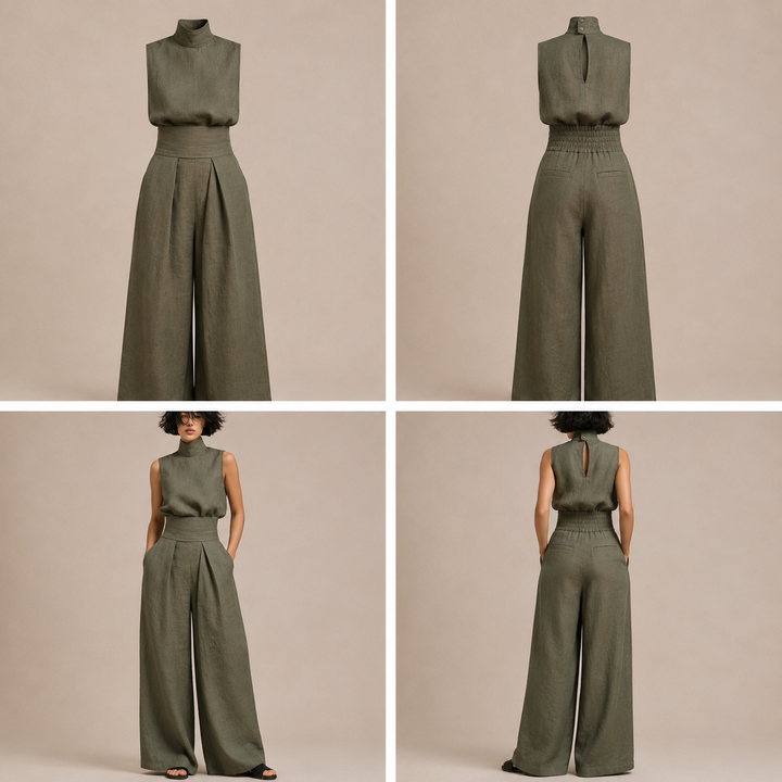 Marieta | Conjunto minimalista de blusa sin mangas y pantalón ancho