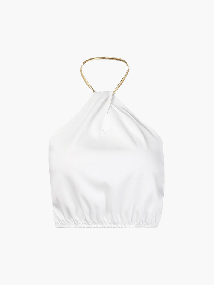 Top corto de verano con cuello halter – Satén, sin mangas