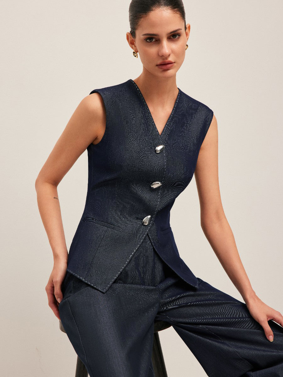 Jimena | Chaleco de mujer con estilo y costuras en contraste - Elegante diseño con volantes