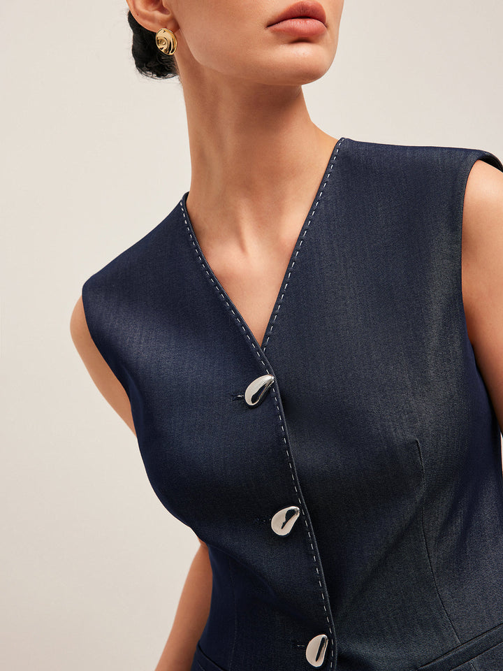 Jimena | Chaleco de mujer con estilo y costuras en contraste - Elegante diseño con volantes