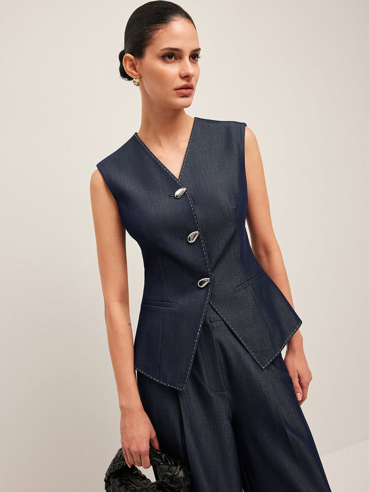 Jimena | Chaleco de mujer con estilo y costuras en contraste - Elegante diseño con volantes