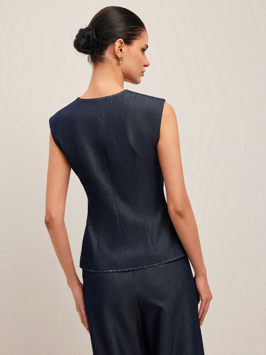 Jimena | Chaleco de mujer con estilo y costuras en contraste - Elegante diseño con volantes