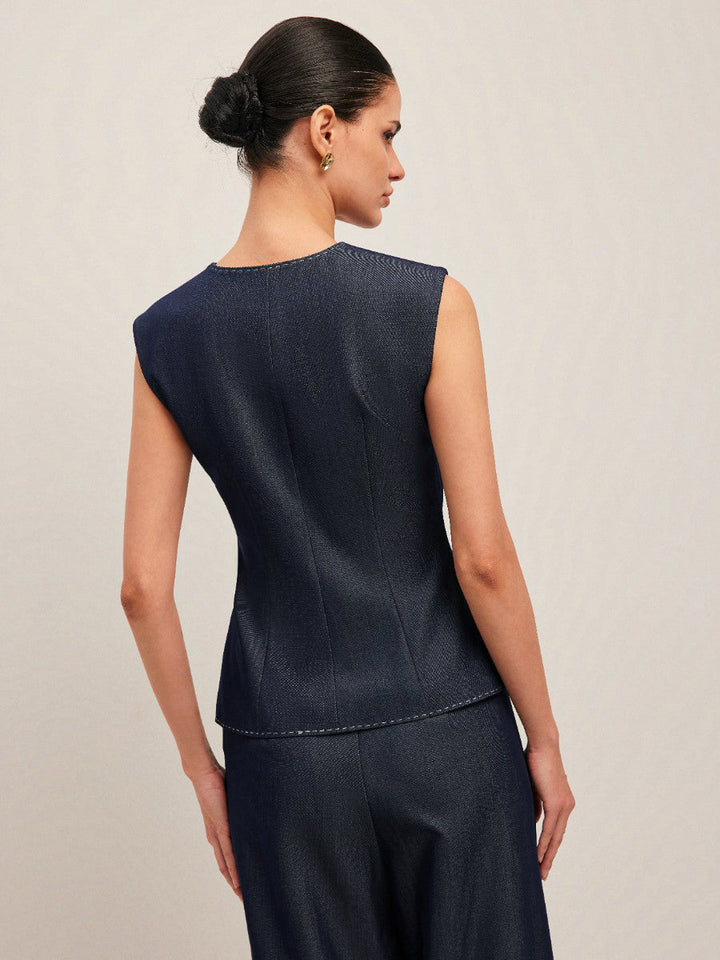 Jimena | Chaleco de mujer con estilo y costuras en contraste - Elegante diseño con volantes