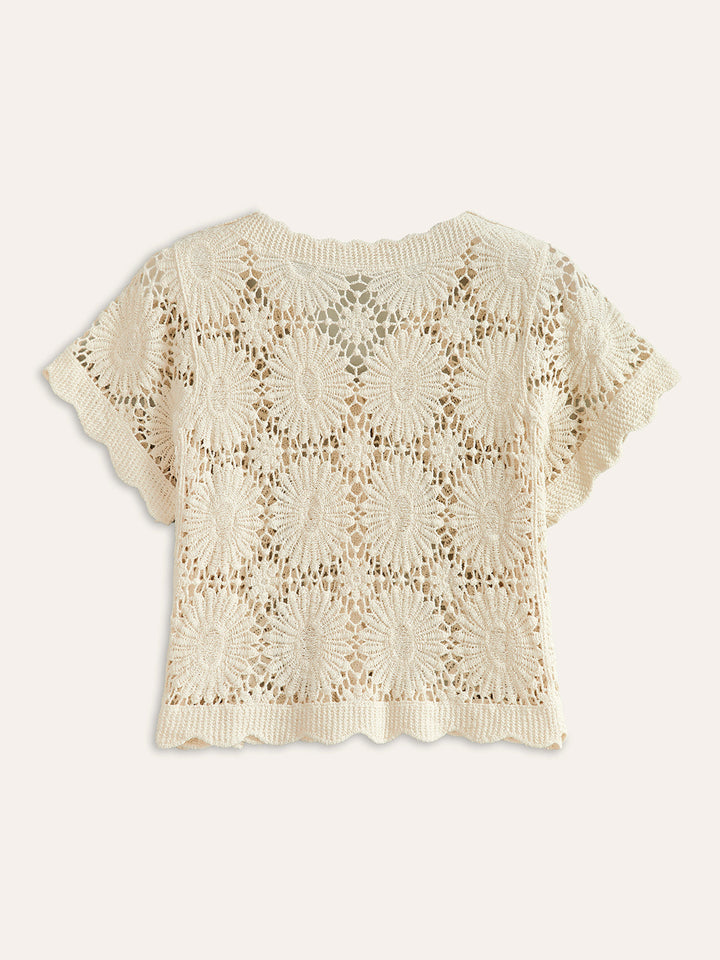 Isma | Top de moda: cárdigan de punto con flores y botones – Mezcla de algodón