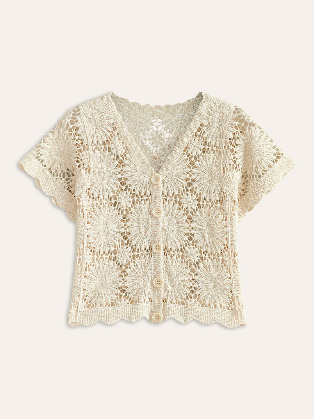 Isma | Top de moda: cárdigan de punto con flores y botones – Mezcla de algodón