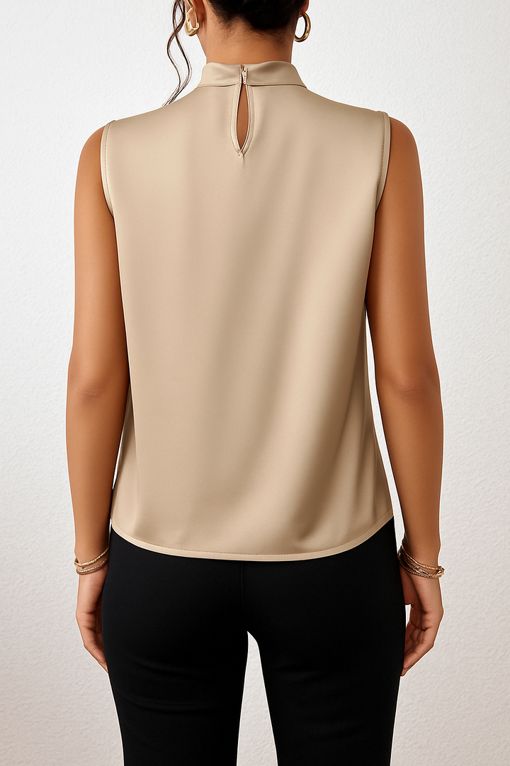 Bria | Blusa sin mangas de satén con cuello retorcido