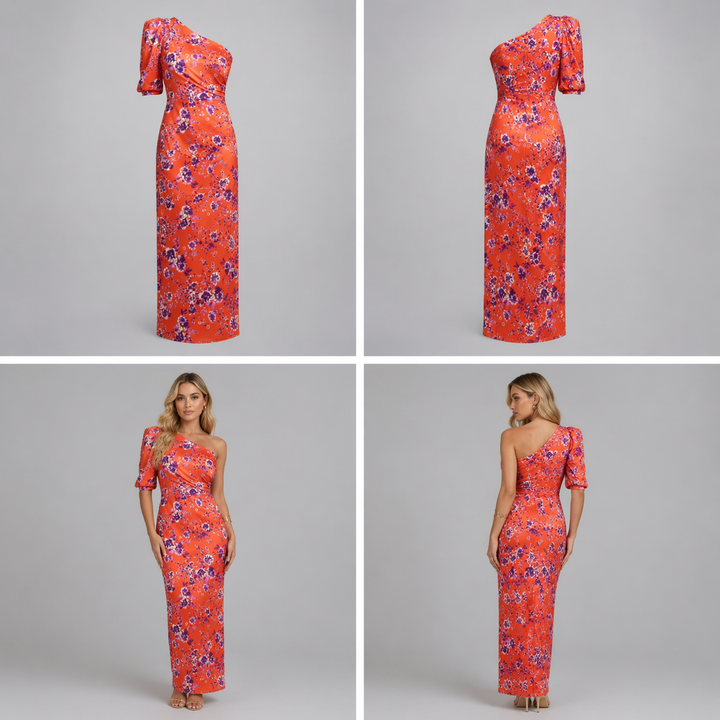 Vestido Elodie | Vestido de un solo hombro con mangas abullonadas