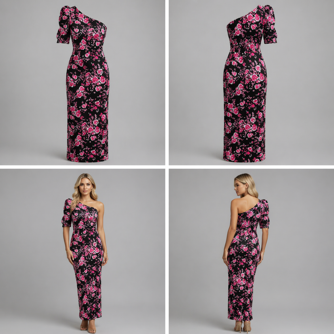 Vestido Elodie | Vestido de un solo hombro con mangas abullonadas