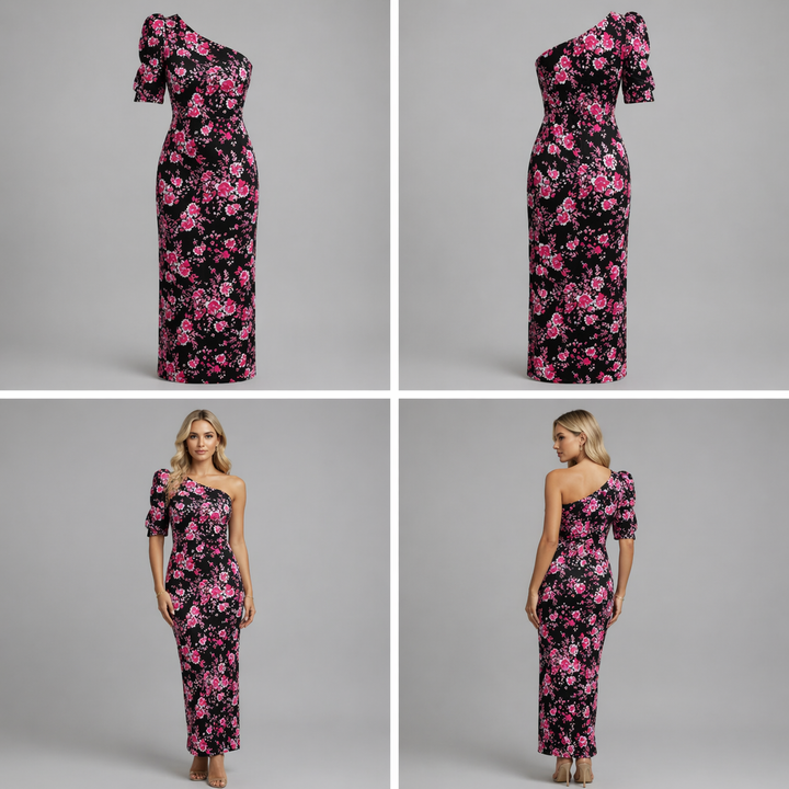 Vestido Elodie | Vestido de un solo hombro con mangas abullonadas