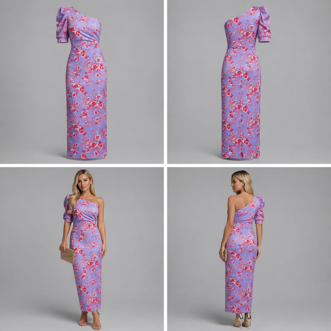 Vestido Elodie | Vestido de un solo hombro con mangas abullonadas