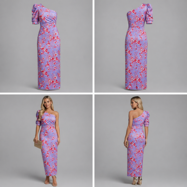 Vestido Elodie | Vestido de un solo hombro con mangas abullonadas