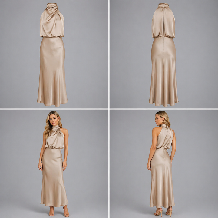 Rosalie | Vestido largo y elegante con un escote moderno: elegante y femenino
