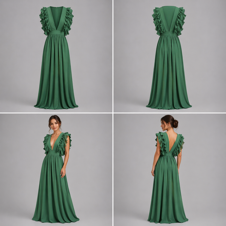 Jill | Vestido largo con elegantes volantes