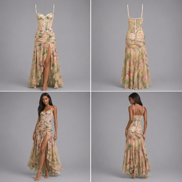 Fiorellina | Vestido maxi con corsé y estampado floral romántico