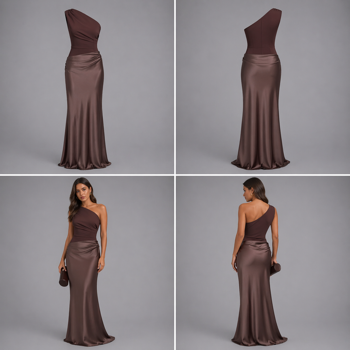 Laura | Vestido maxi de fiesta elegante con un hombro y pliegues