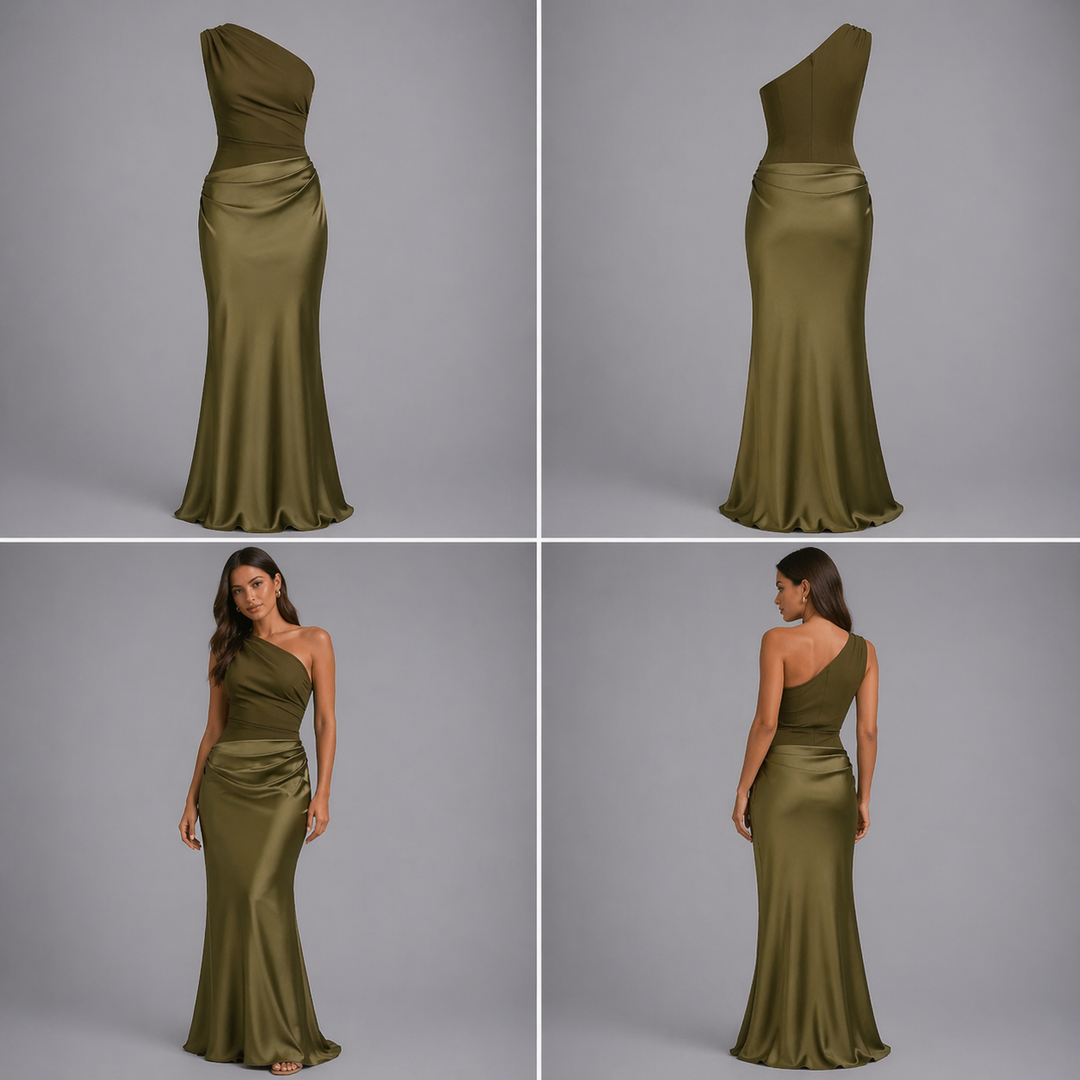 Laura | Vestido maxi de fiesta elegante con un hombro y pliegues