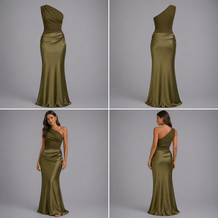 Laura | Vestido maxi de fiesta elegante con un hombro y pliegues