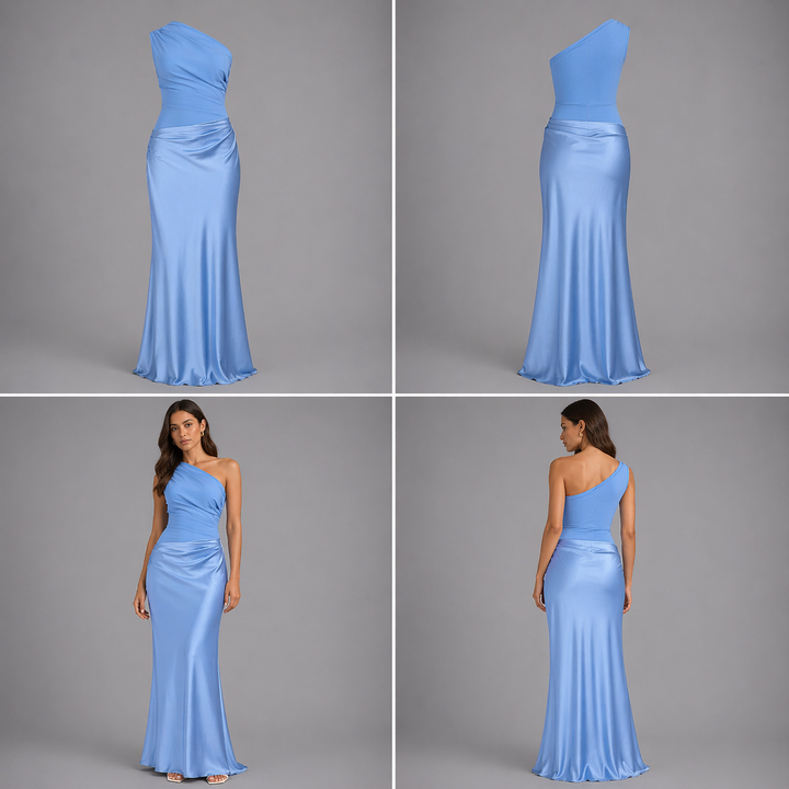 Laura | Vestido maxi de fiesta elegante con un hombro y pliegues