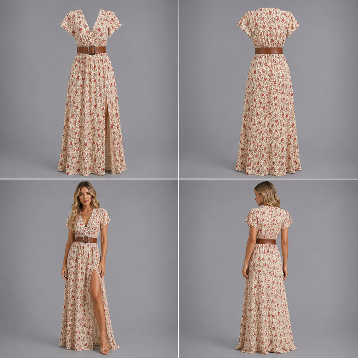 Romy | Vestido largo bohemio con cintura fruncida