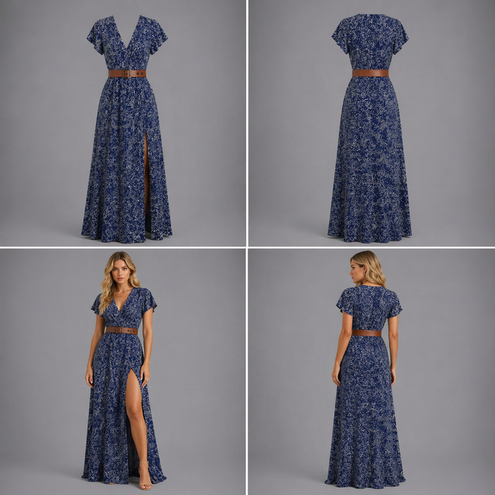 Romy | Vestido largo bohemio con cintura fruncida