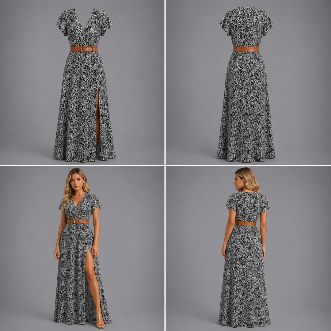 Romy | Vestido largo bohemio con cintura fruncida
