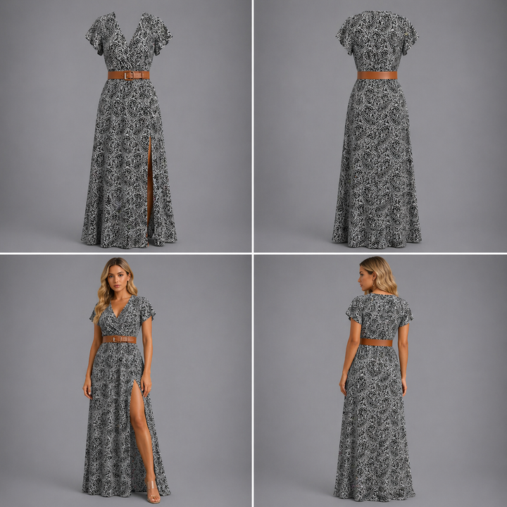 Romy | Vestido largo bohemio con cintura fruncida