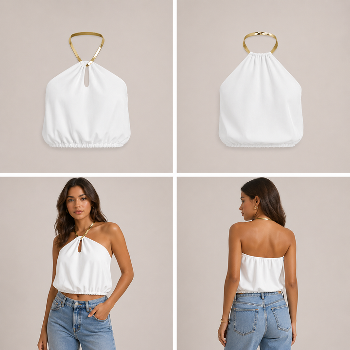 Top corto de verano con cuello halter – Satén, sin mangas