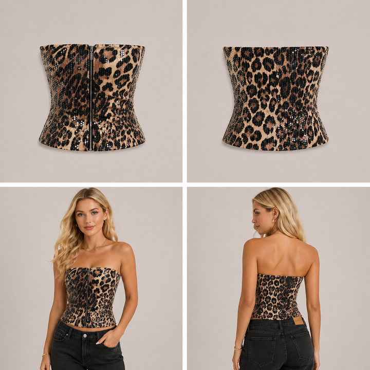 Arya | Top bandeau con estampado de leopardo, tendencia del momento