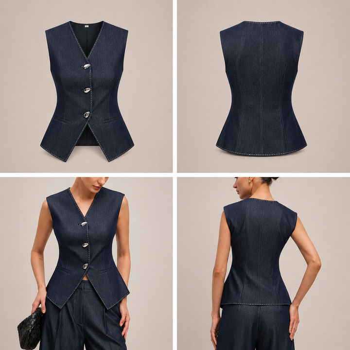 Jimena | Chaleco de mujer con estilo y costuras en contraste - Elegante diseño con volantes