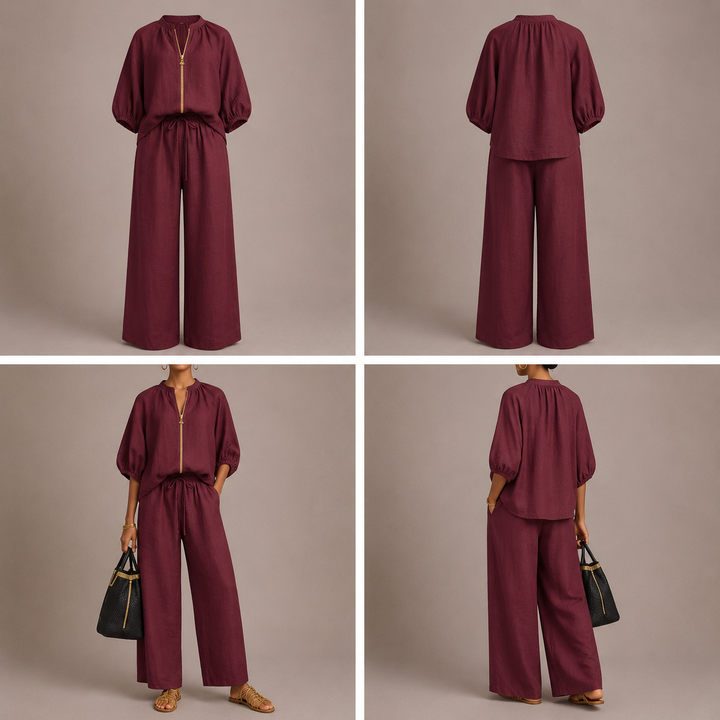 Alba | Conjunto de dos piezas: Camisa de estilo relajado y pantalón de pernera ancha