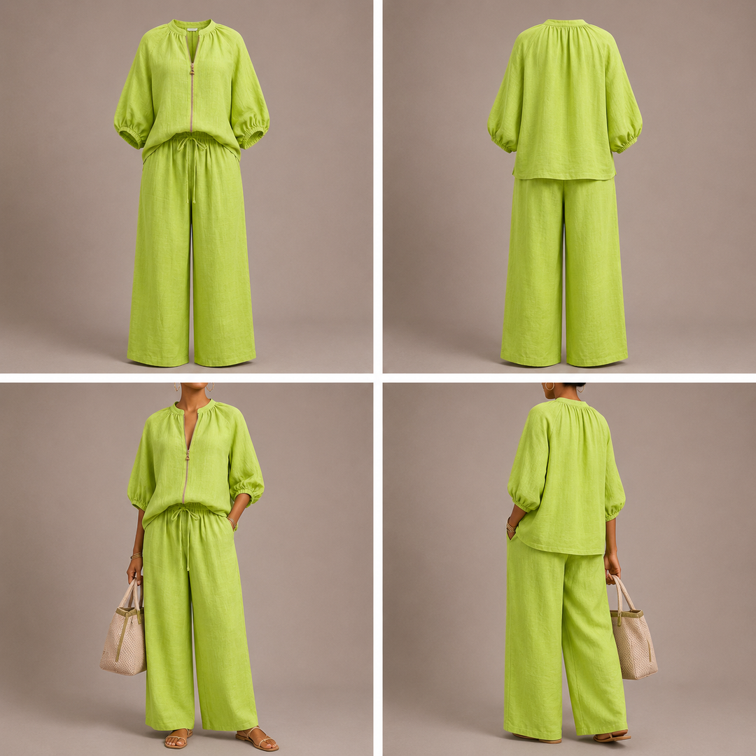 Alba | Conjunto de dos piezas: Camisa de estilo relajado y pantalón de pernera ancha