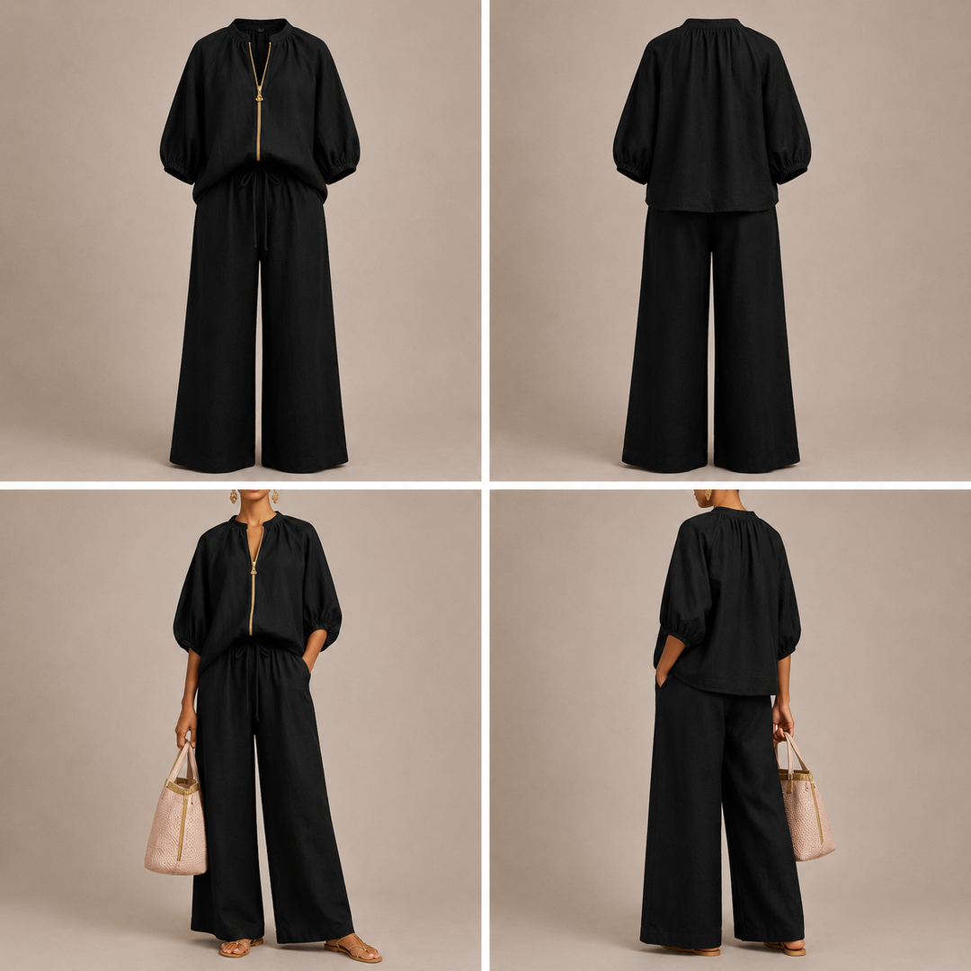 Alba | Conjunto de dos piezas: Camisa de estilo relajado y pantalón de pernera ancha