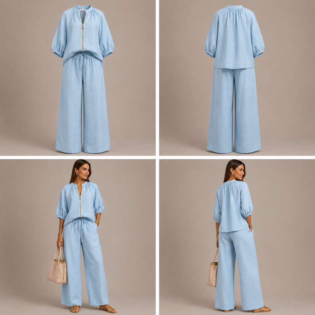 Alba | Conjunto de dos piezas: Camisa de estilo relajado y pantalón de pernera ancha