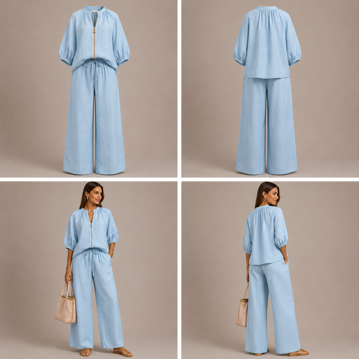 Alba | Conjunto de dos piezas: Camisa de estilo relajado y pantalón de pernera ancha