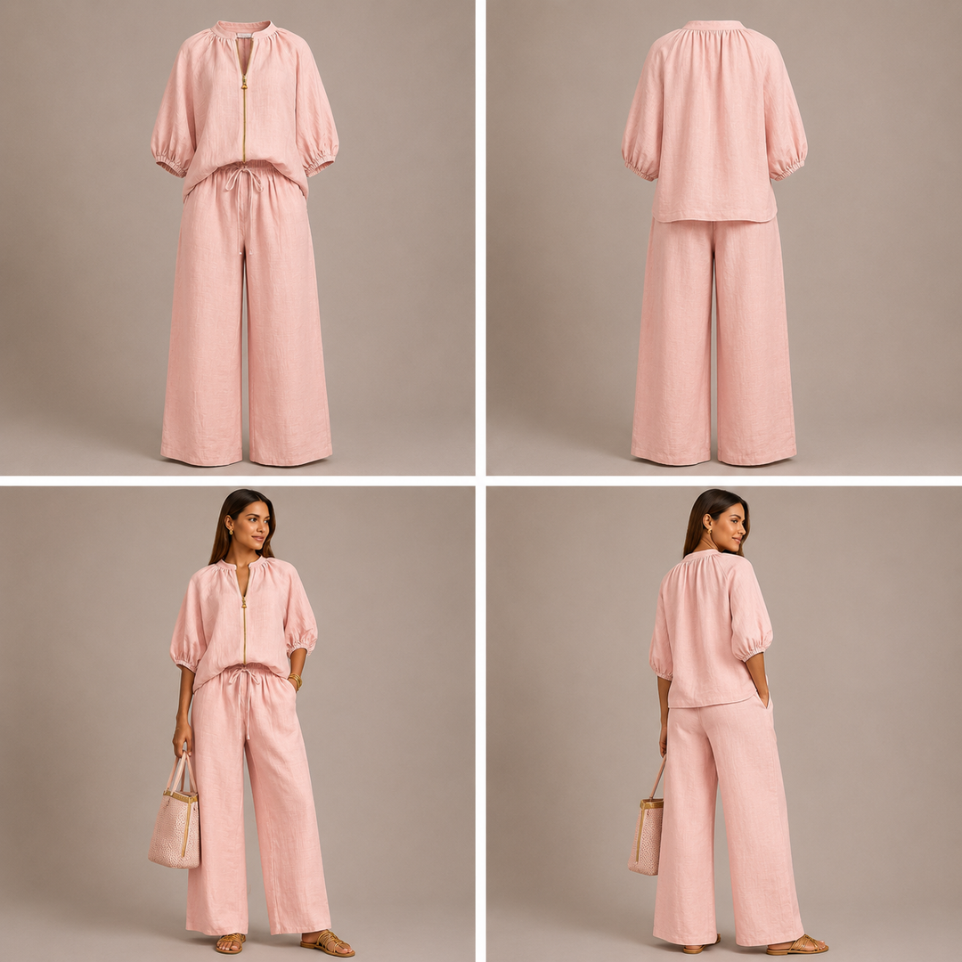Alba | Conjunto de dos piezas: Camisa de estilo relajado y pantalón de pernera ancha