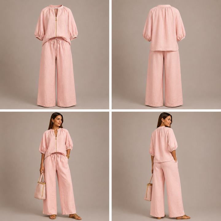 Alba | Conjunto de dos piezas: Camisa de estilo relajado y pantalón de pernera ancha