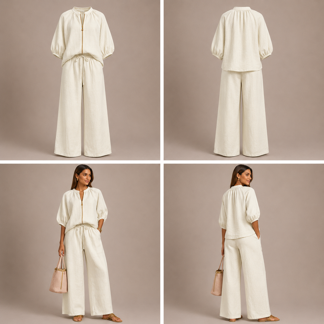 Alba | Conjunto de dos piezas: Camisa de estilo relajado y pantalón de pernera ancha