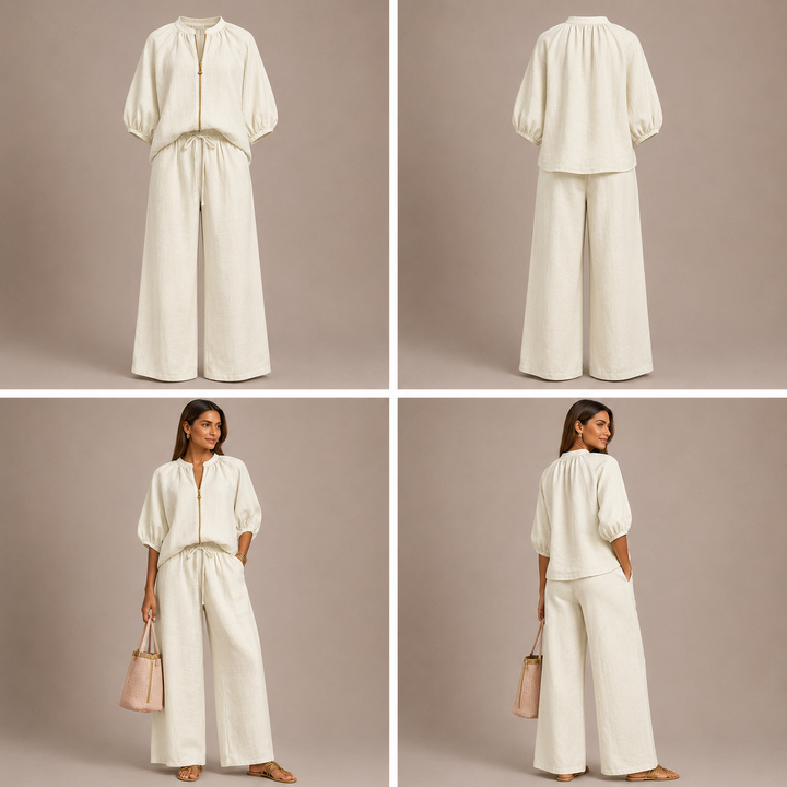 Alba | Conjunto de dos piezas: Camisa de estilo relajado y pantalón de pernera ancha
