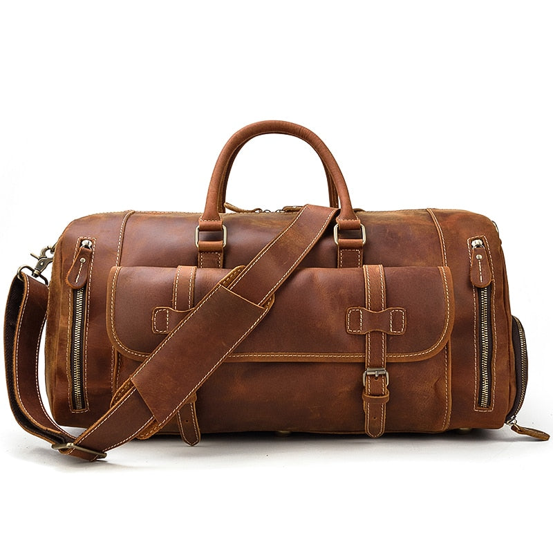 Bolsa de viaje de cuero Retro Crazy Horse con compartimento separado para zapatos