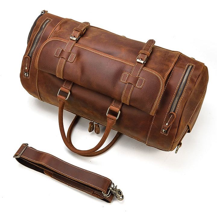 Bolsa de viaje de cuero Retro Crazy Horse con compartimento separado para zapatos